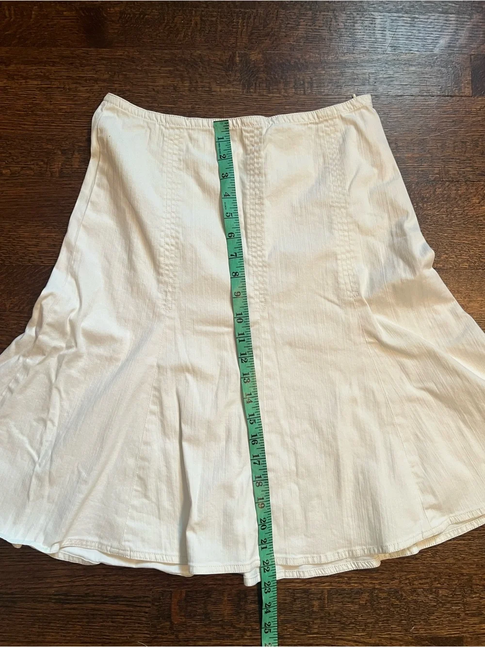 White House black market white stretch denim fit and flare skirt. Size 2